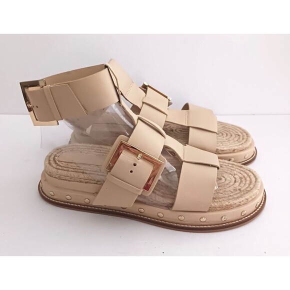 ASOS Designs Jukebox Beige Leather Gladiator Platform Chunky Big Buckle Sandal - Picture 6 of 14